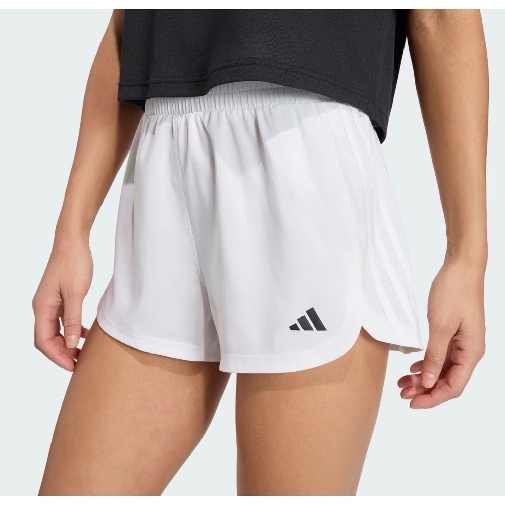 Adidas Women's Pacer Training 3-Stripes Woven High-Rise 3" Shorts Sz XS White‎